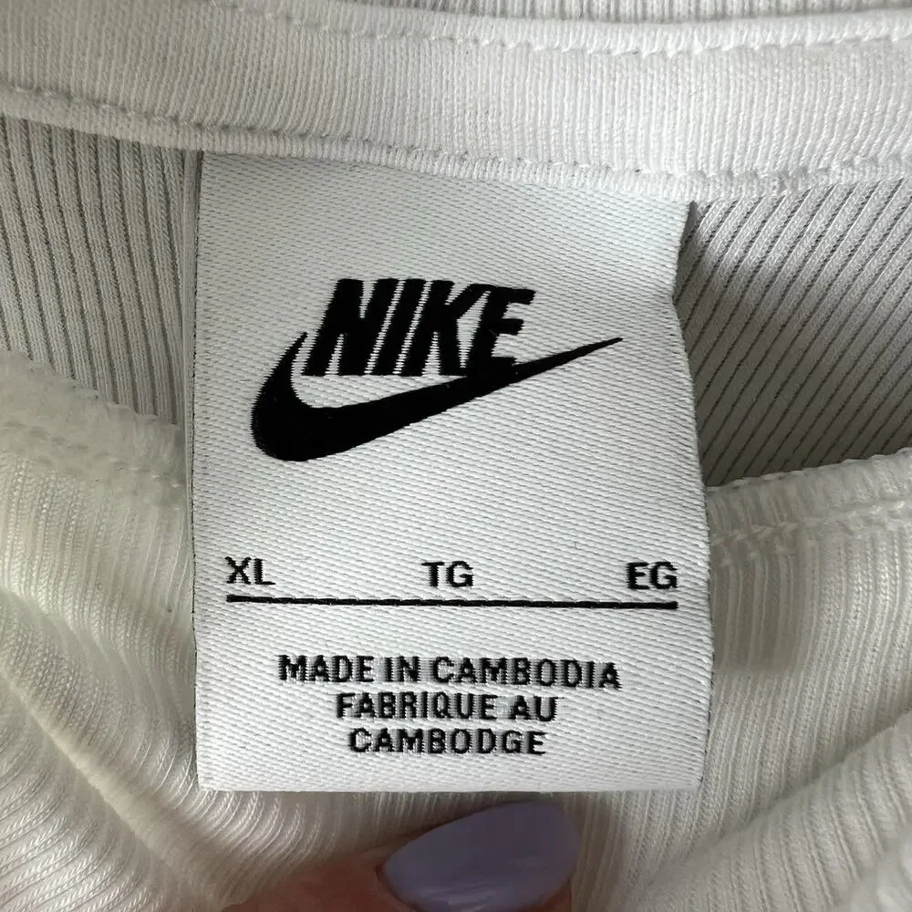 Nike Women's Sportswear Essential Ribbed MockNeck Short Sleeve Top White XL
